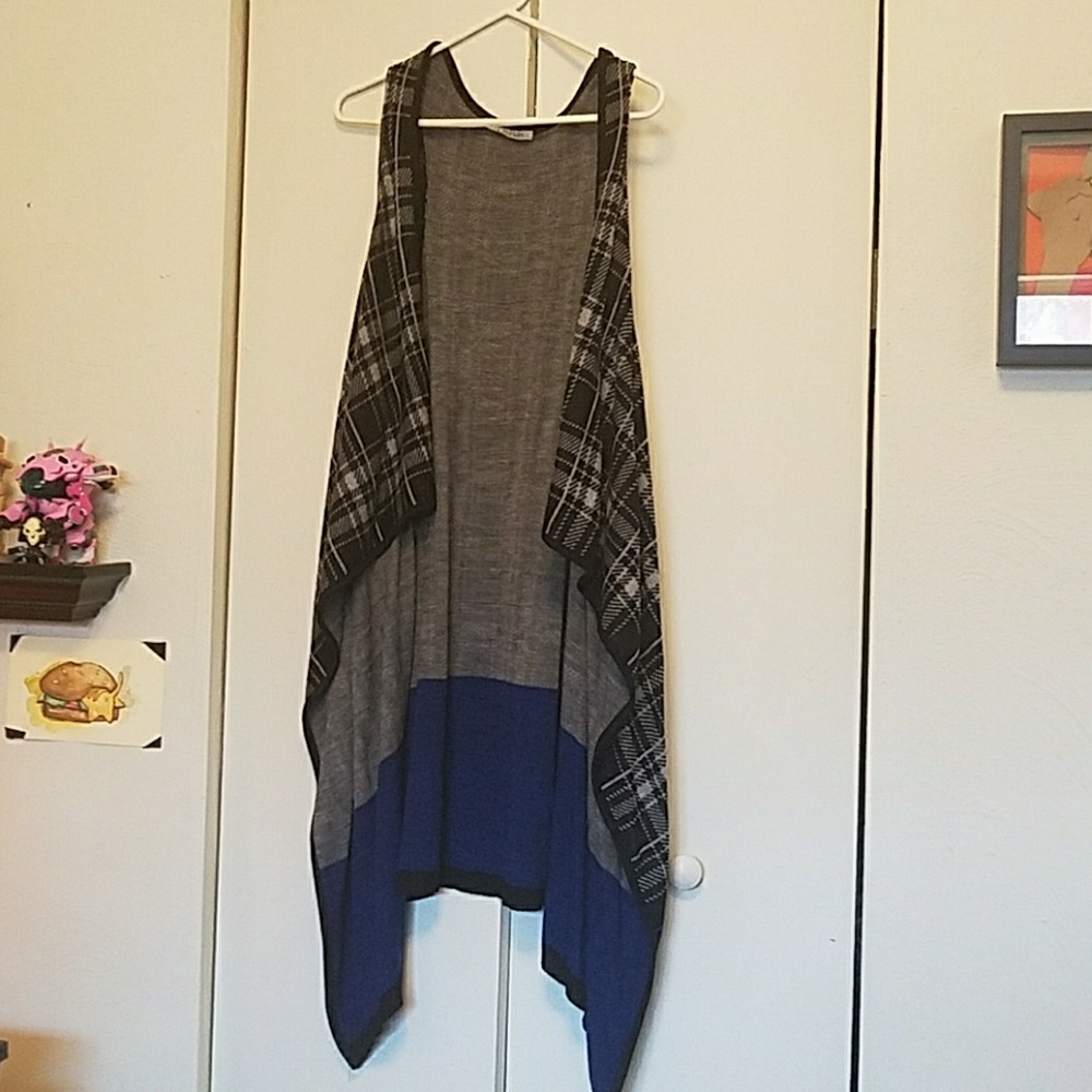 Long flowy blue accent throw vest plus size